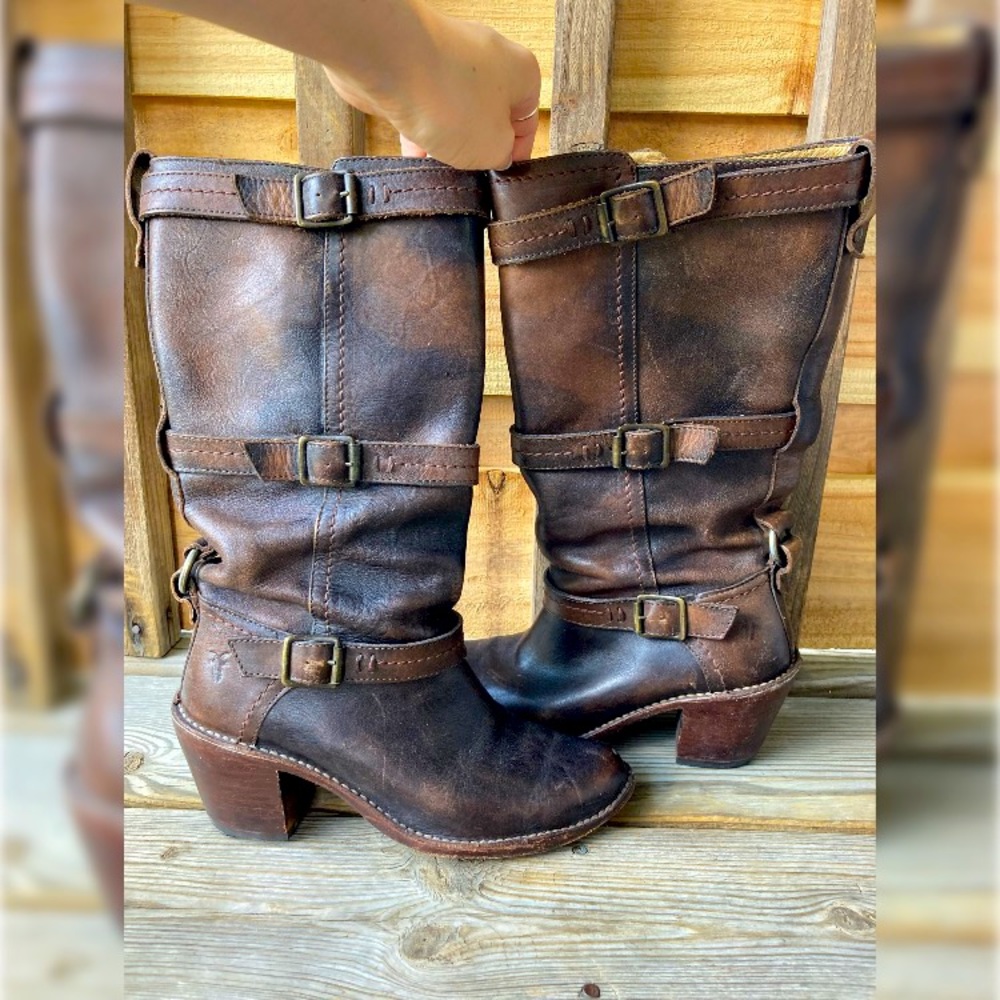 Frye Carmen 3 Strap Leather Boots- Size 7.5
